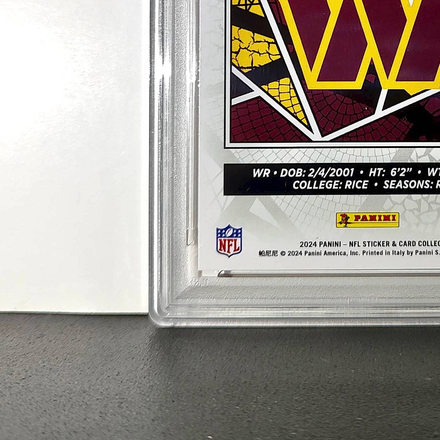Luke McCaffrey 2024 Panini Sticker Collection 239/299 #99 Rookie Red Foil PSA 8
