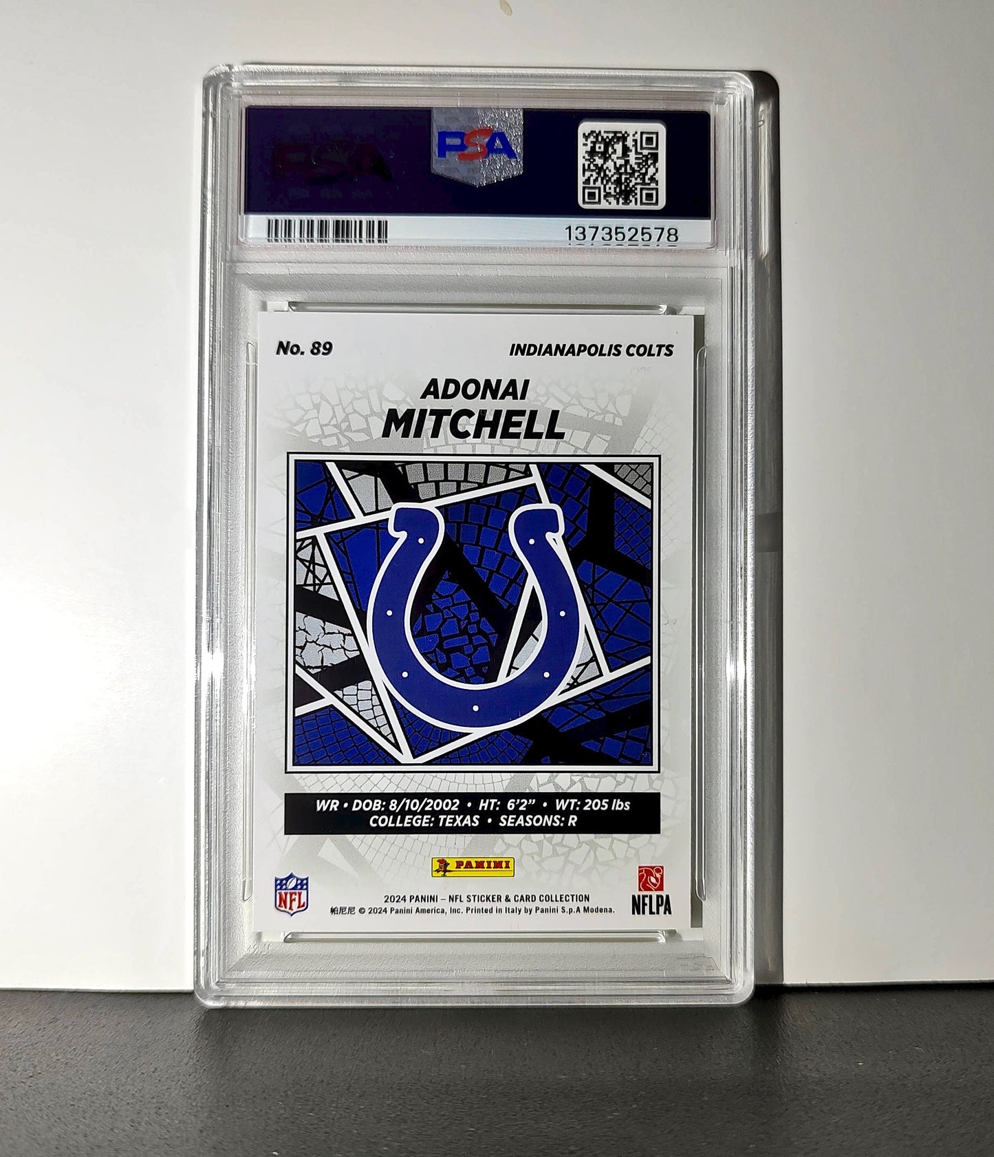 Adonai Mitchell 2024 Panini Sticker Collection 080/199 #89 Gold Foil PSA 9 Mint