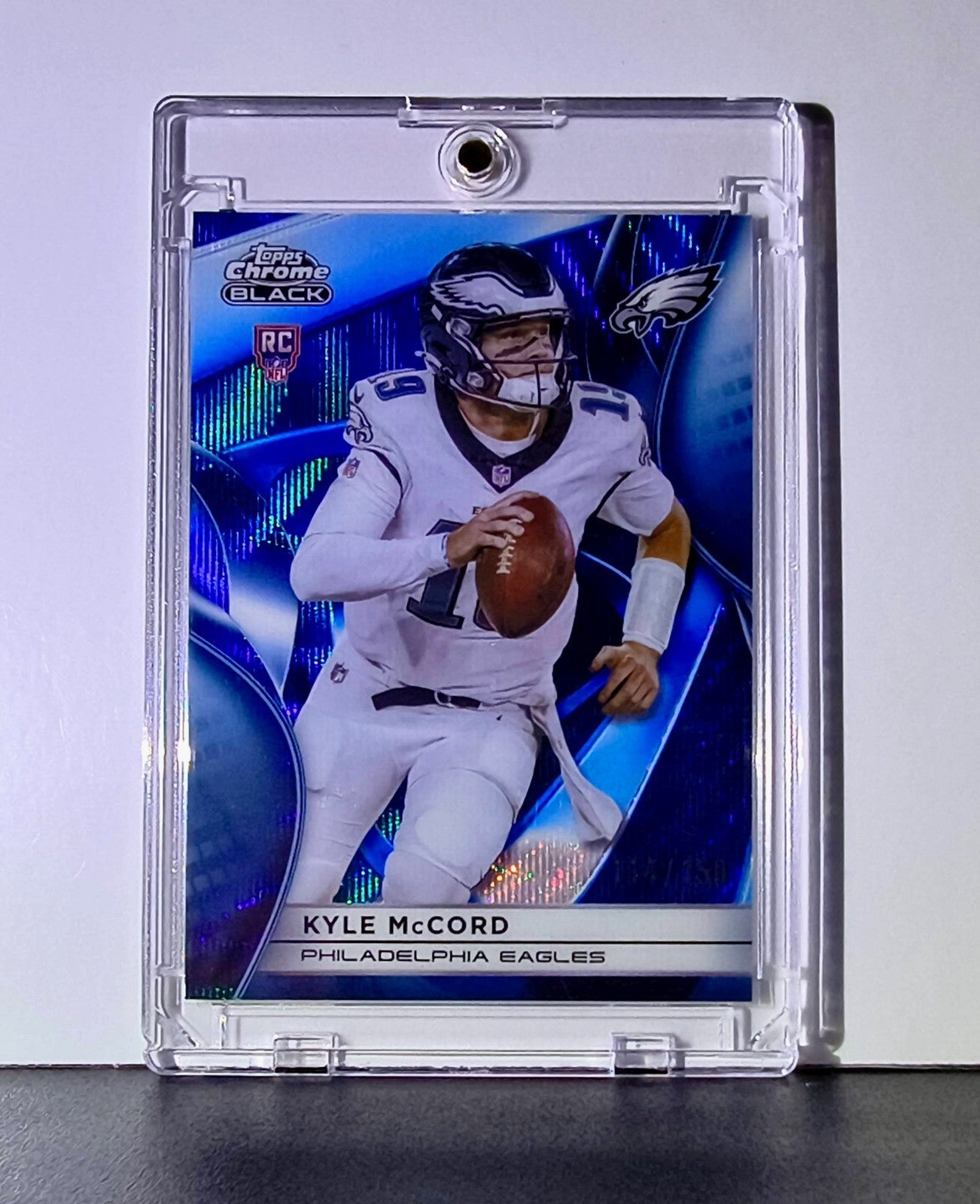 Kyle Mccord Rookie 2025 NFL Topps Chrome Black #139 Blue Refractor Card 114/150