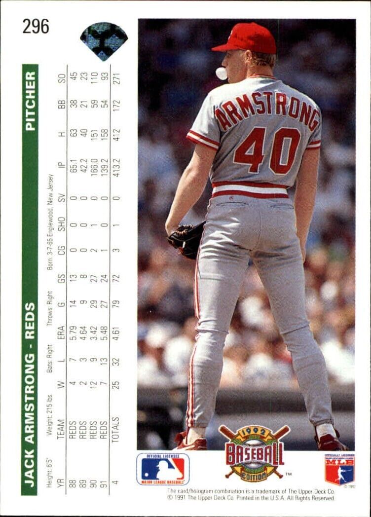 Jack Armstrong 1992 Upper Deck MLB #296 Baseball Card Cincinnati Reds