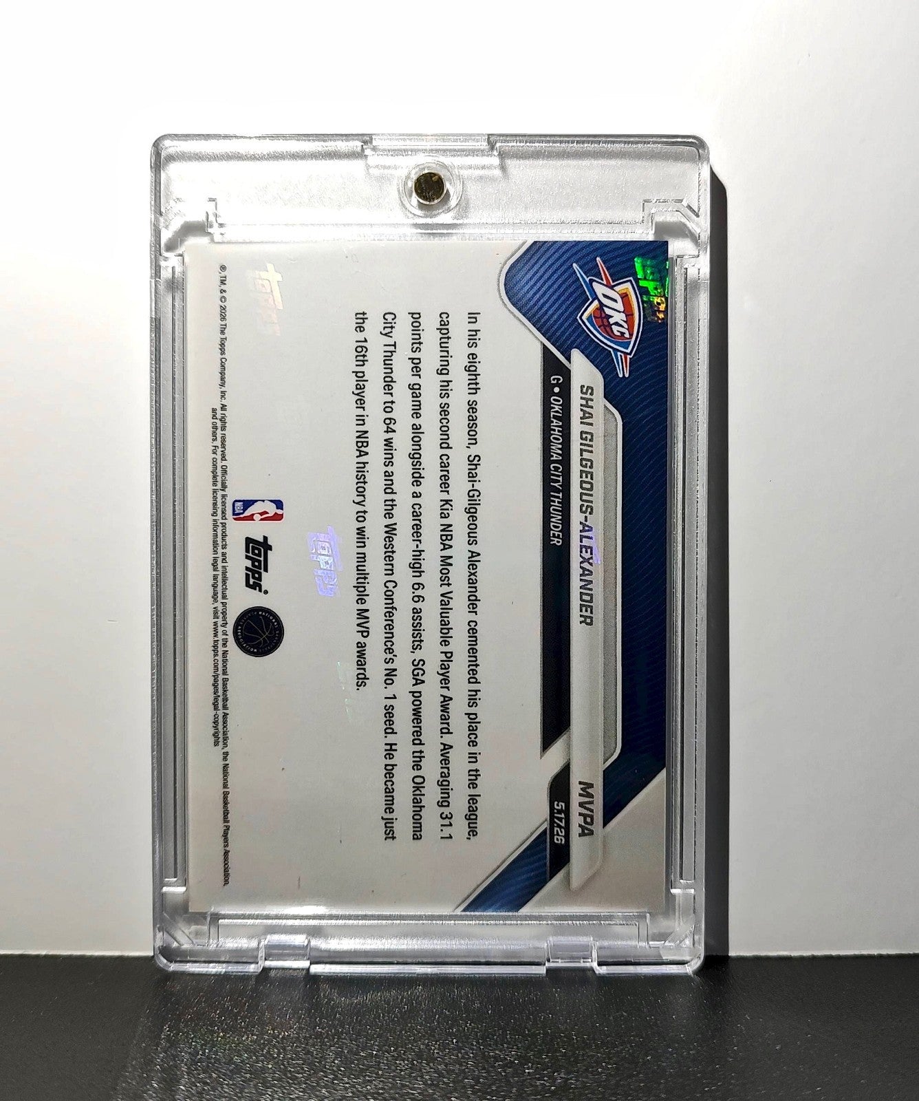 Shai Gilgeous-Alexander 2025-26 Topps MVPA Most Valuable Player 18/50 Gold Card