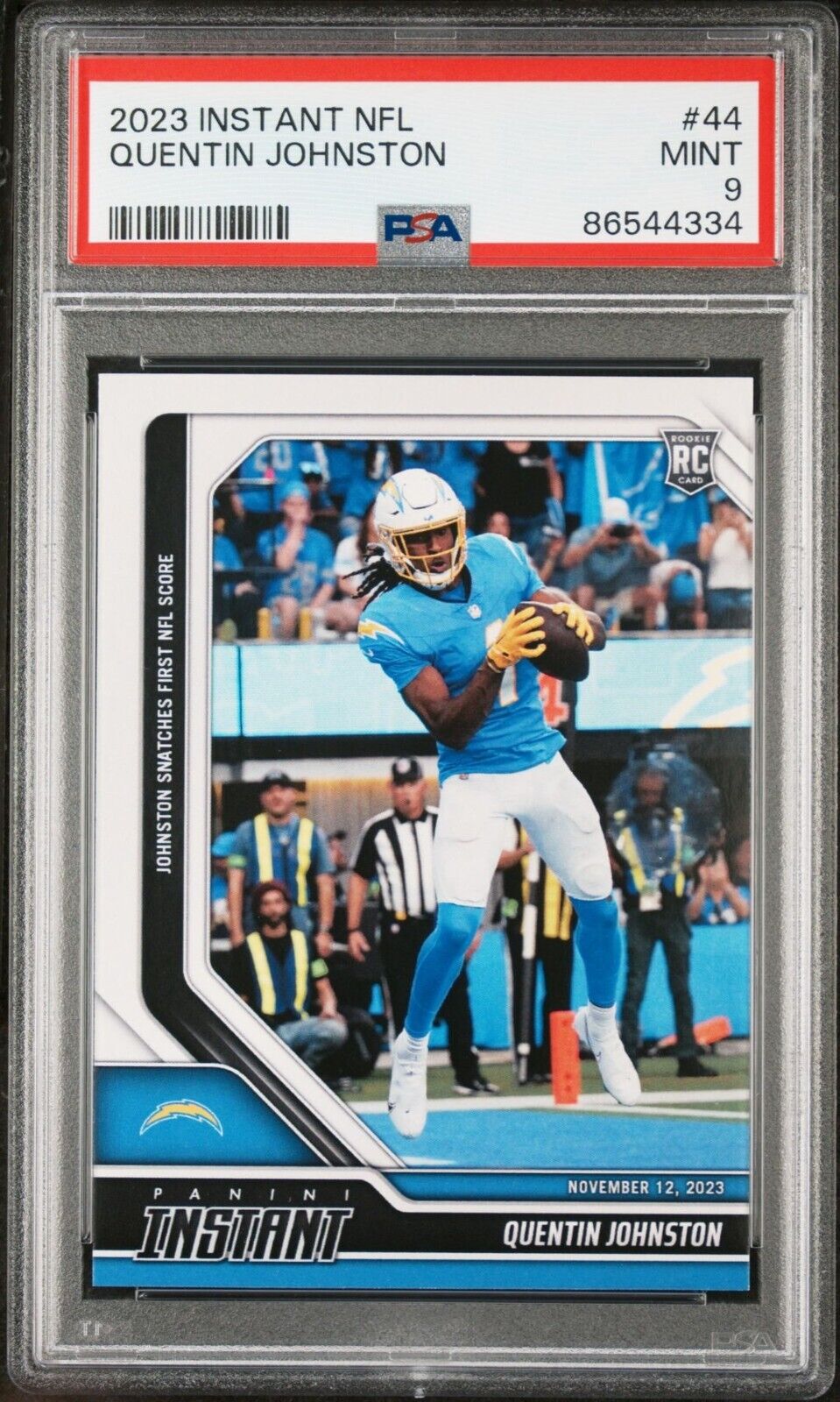 Quentin Johnston 2023 Panini NFL Rookie #44 Card 1 of 88 Chargers PSA 9 Mint