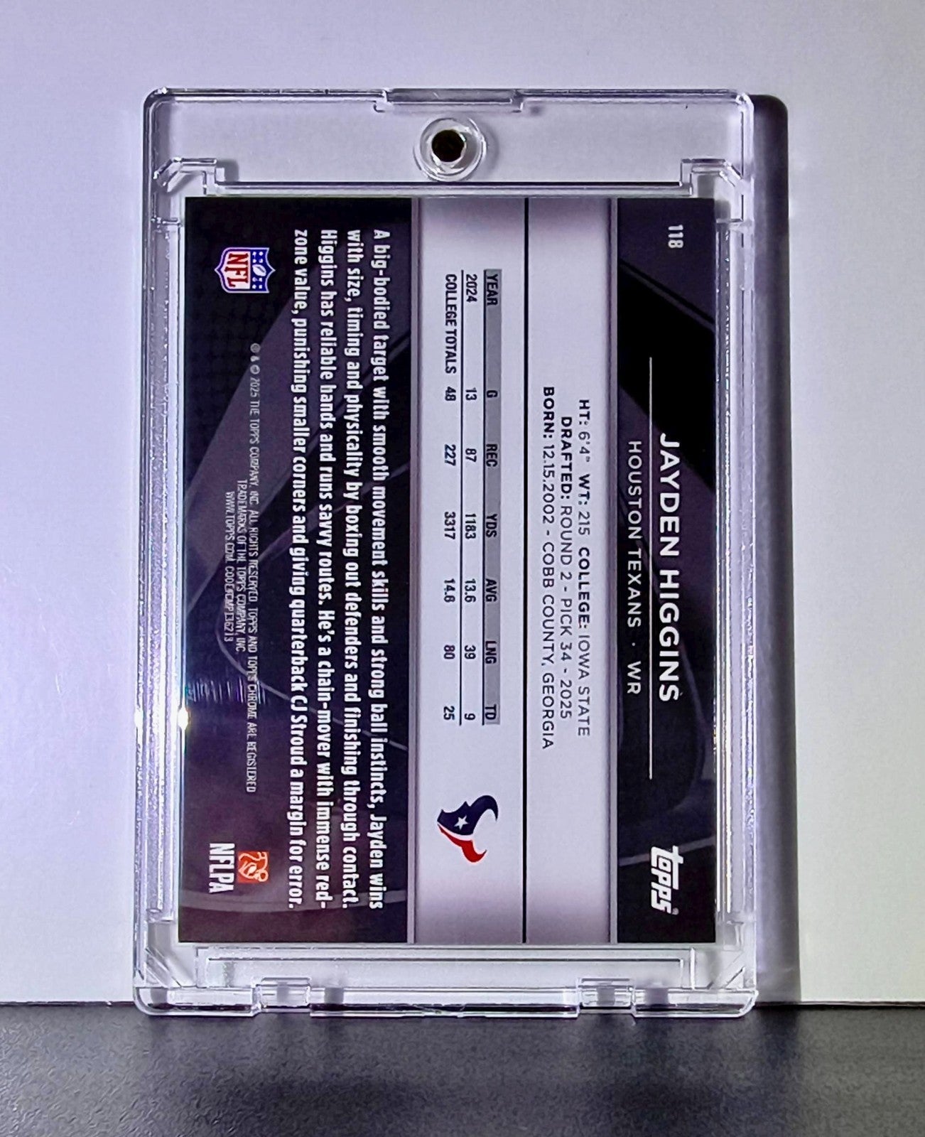 Jayden Higgins Rookie 2025 NFL Topps Chrome Black #118 Purple Refractor 23/75