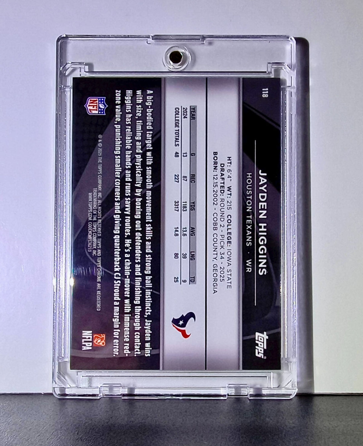 Jayden Higgins Rookie 2025 NFL Topps Chrome Black #118 Purple Refractor 23/75