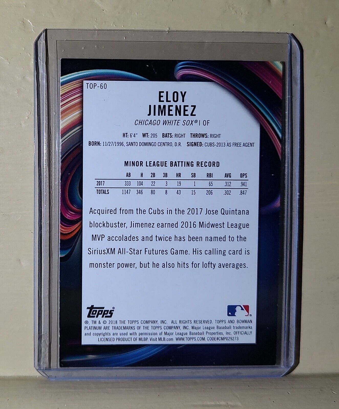 Eloy Jimenez 2019 Topps Bowman Platinum MLB #60 Rookie Card Chicago White Sox