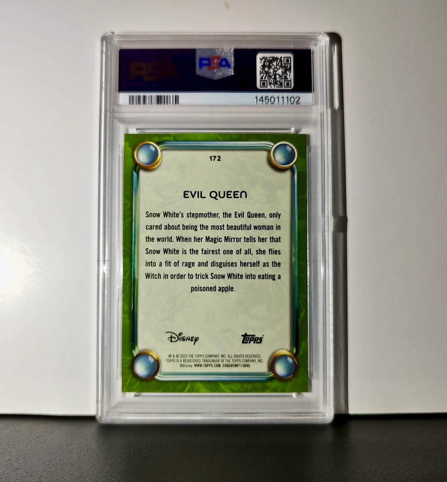Evil Queen 2025 Topps Disney #172 Card Snow White and the Seven Dwarfs PSA 8