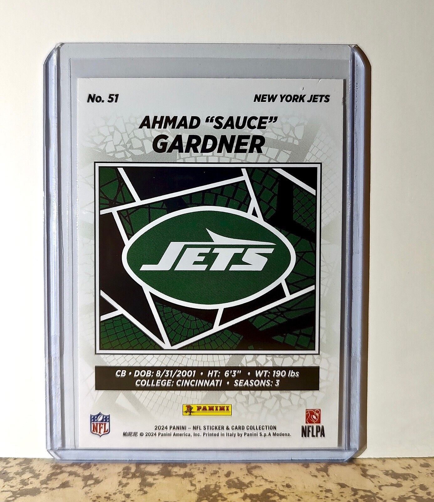 Ahmad "Sauce" Gardner 2024 Panini NFL #51 Sticker Card New York Jets