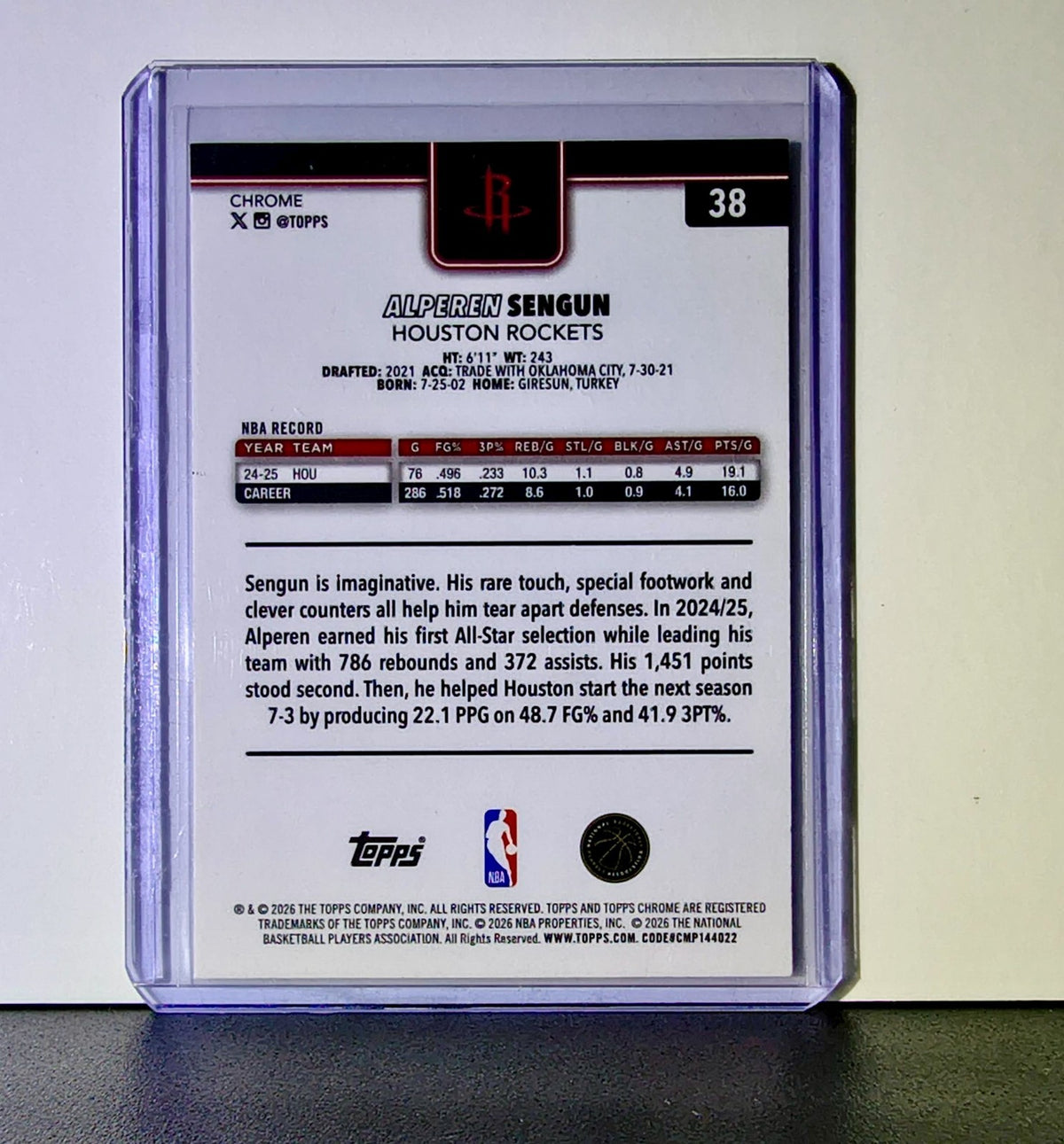 Alperen Sengun 2025-26 NBA Topps Chrome Update X-Fractor #38 Card Rockets