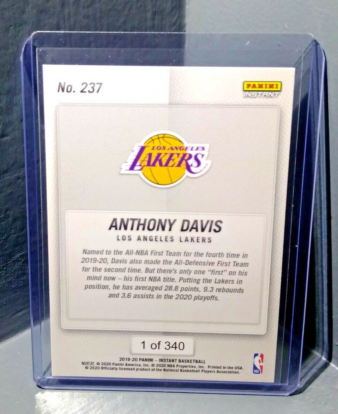 Anthony Davis 2019-2020 Panini NBA Instant Lakers #237 Basketball Card 1 of 340