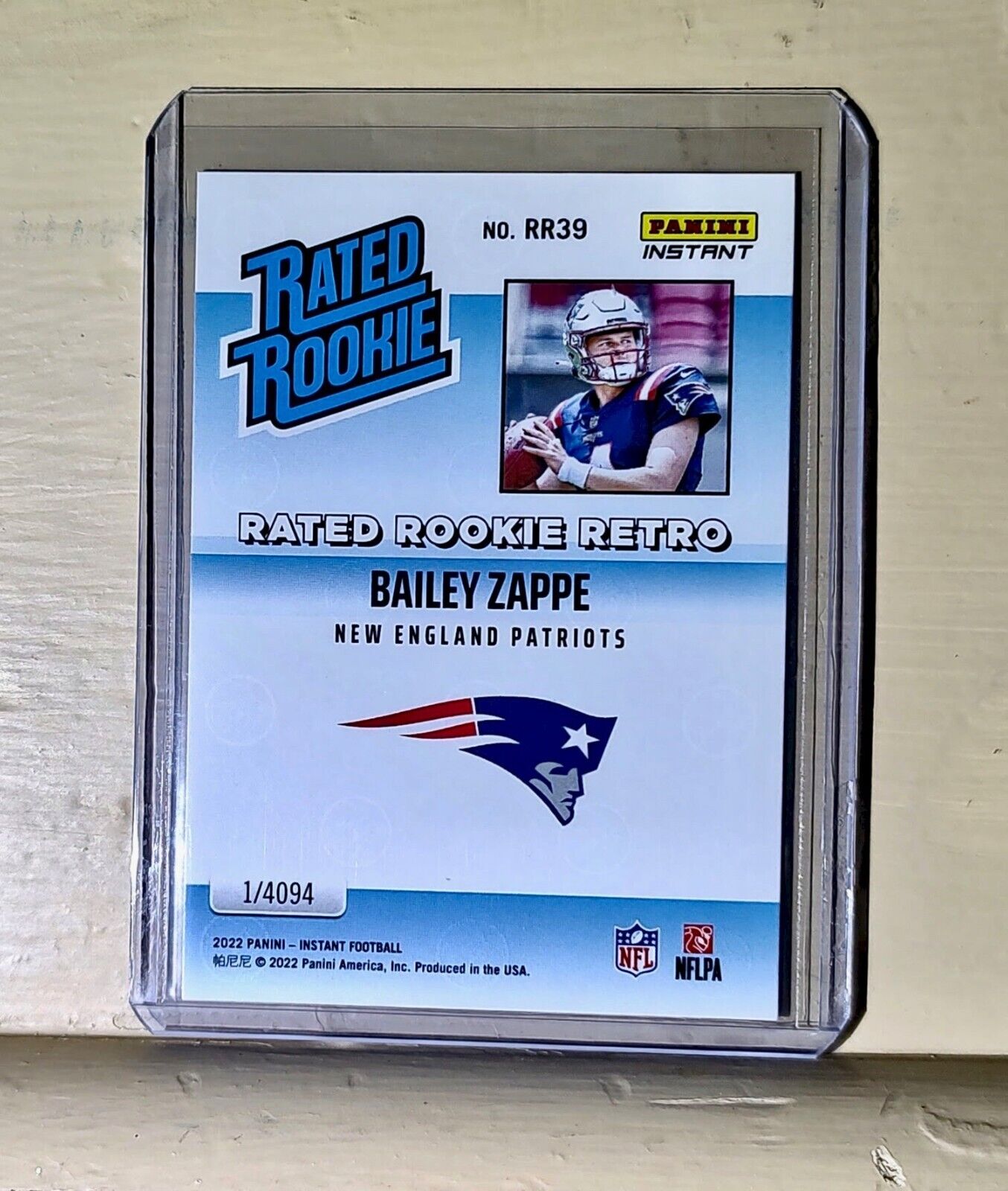 Bailey Zappe 2022 NFL Panini #39 Rated Rookie Retro Football Card 1/4094