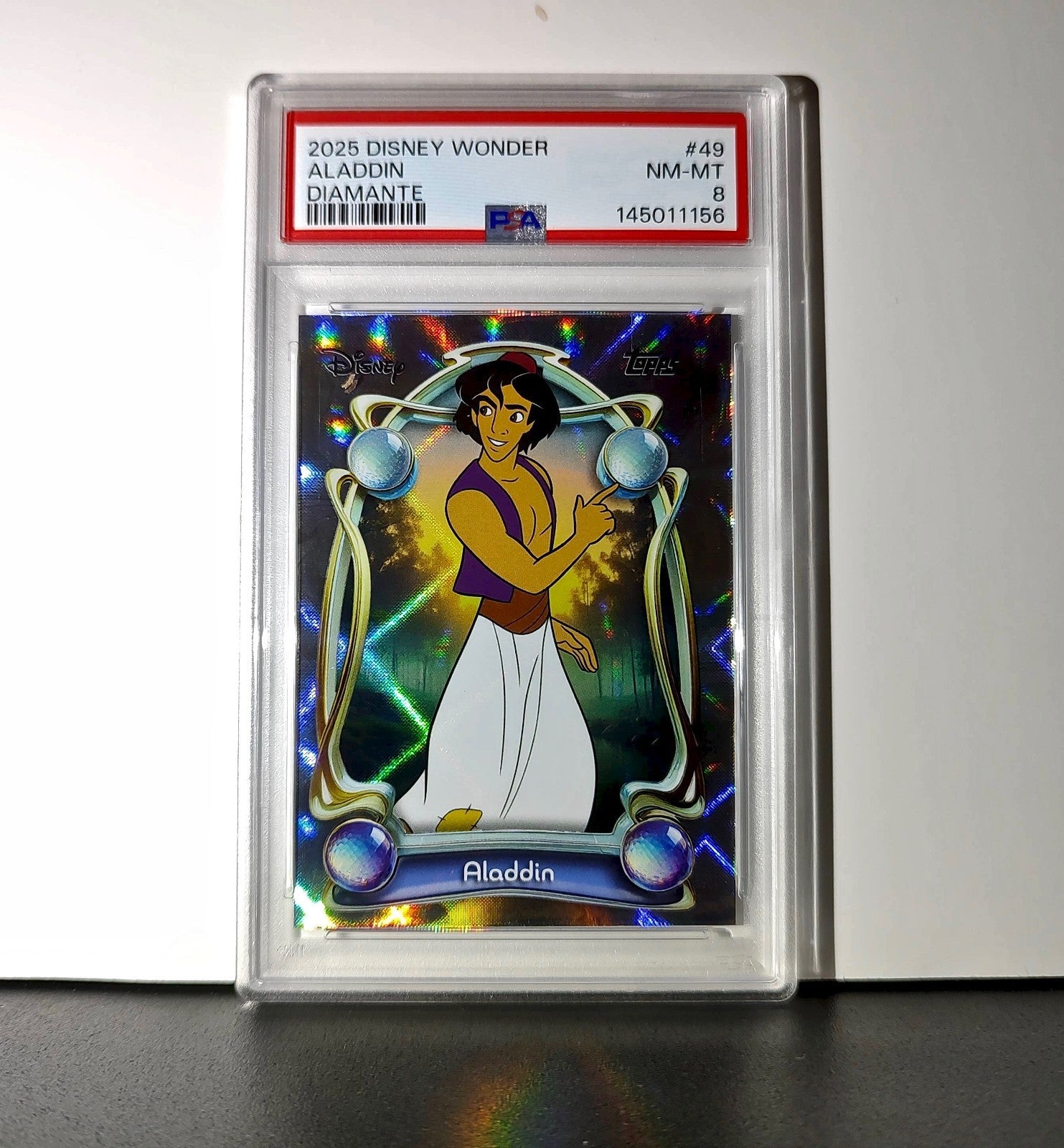 Aladdin 2025 Topps Disney Wonder #49 Winter Variant Card Aladdin PSA 8