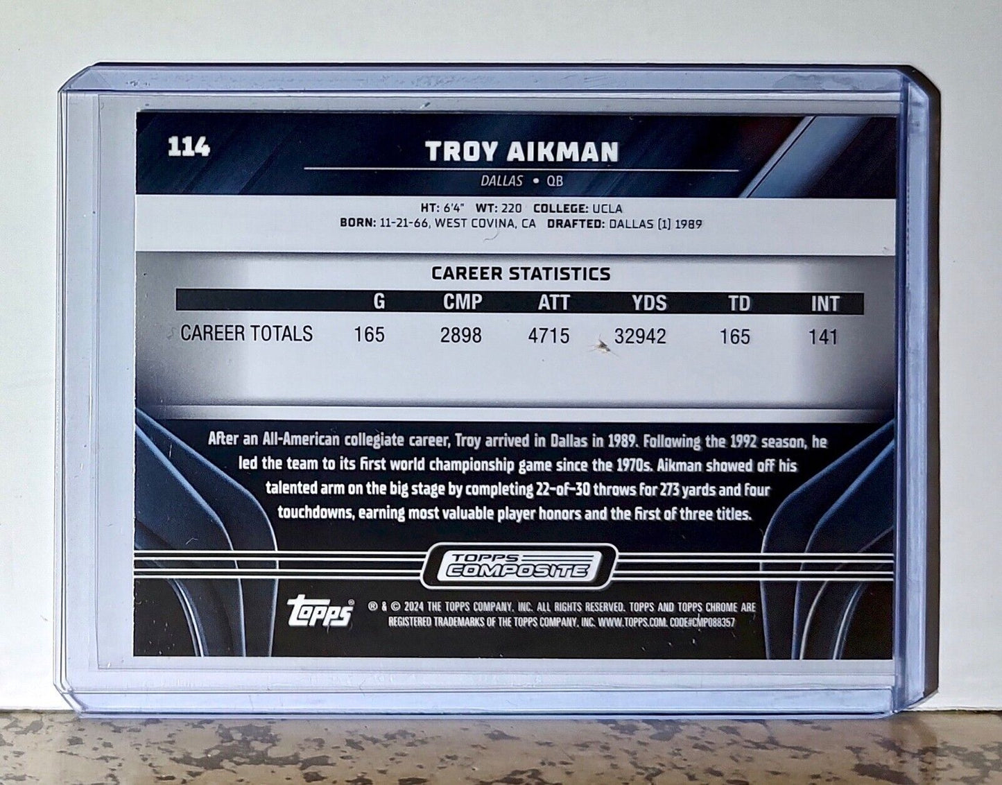 Troy Aikman 2023 Topps Chrome Black NFL #114 Football Card Dallas Cowboys