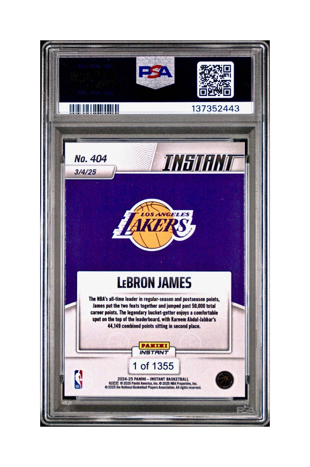Lebron Jams 2024 Panini Instant #404 Milestone Moment PSA 10 Gem Mint