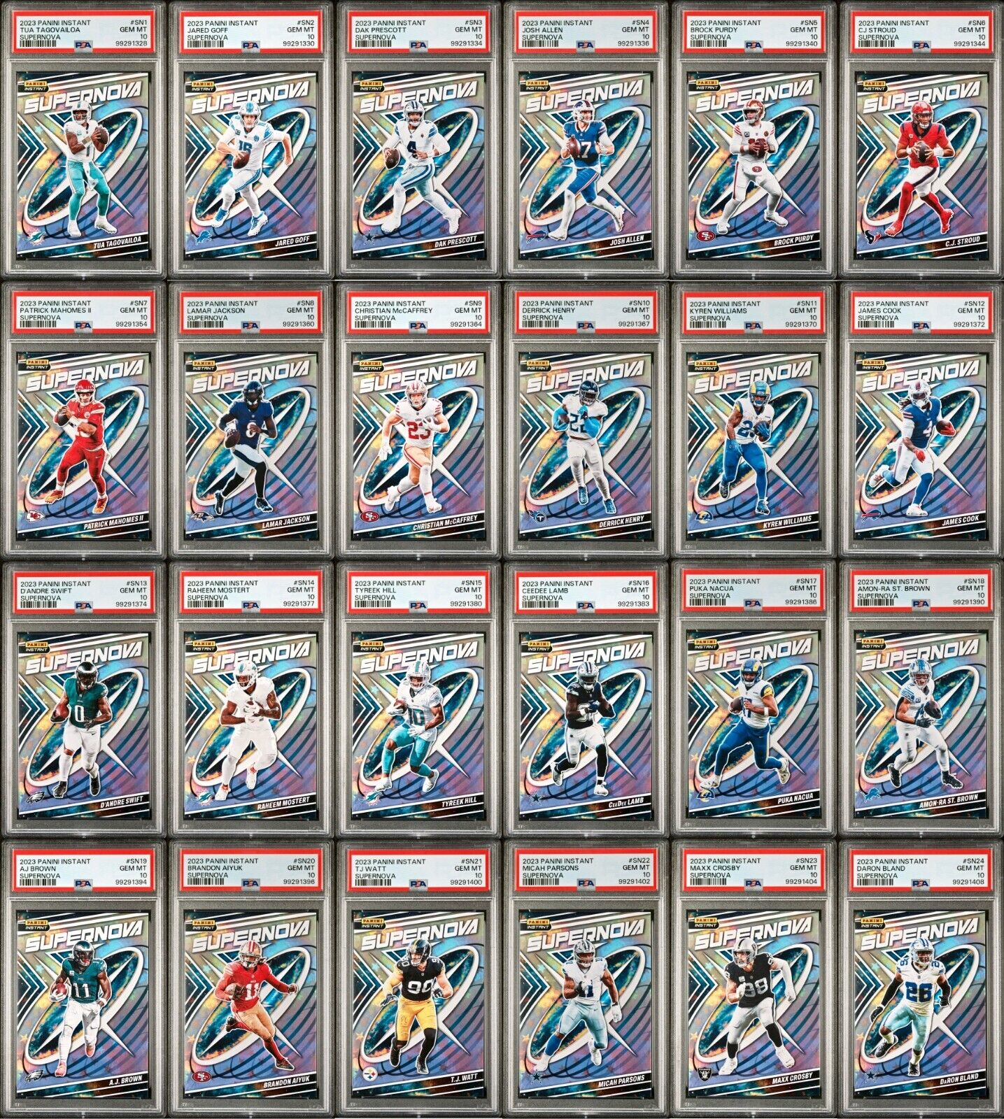 2023 Panini Supernova NFL Complete 24 Card Football Set PSA 10 Gem & Display