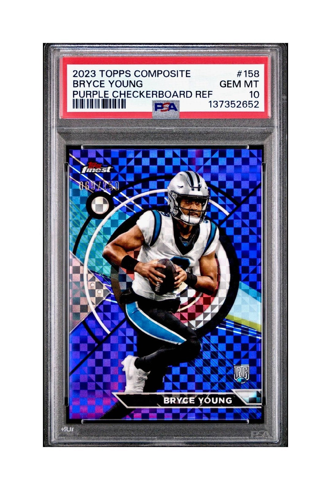 Bryce Young 2023 Topps Finest 069/150 Purple Checkerboard Refractor #158 PSA 10