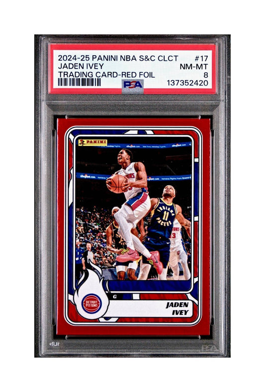 Jaden Ivey 2024-25 Panini NBA #17 Sticker 57/100 Red Foil PSA 8 NM-MT