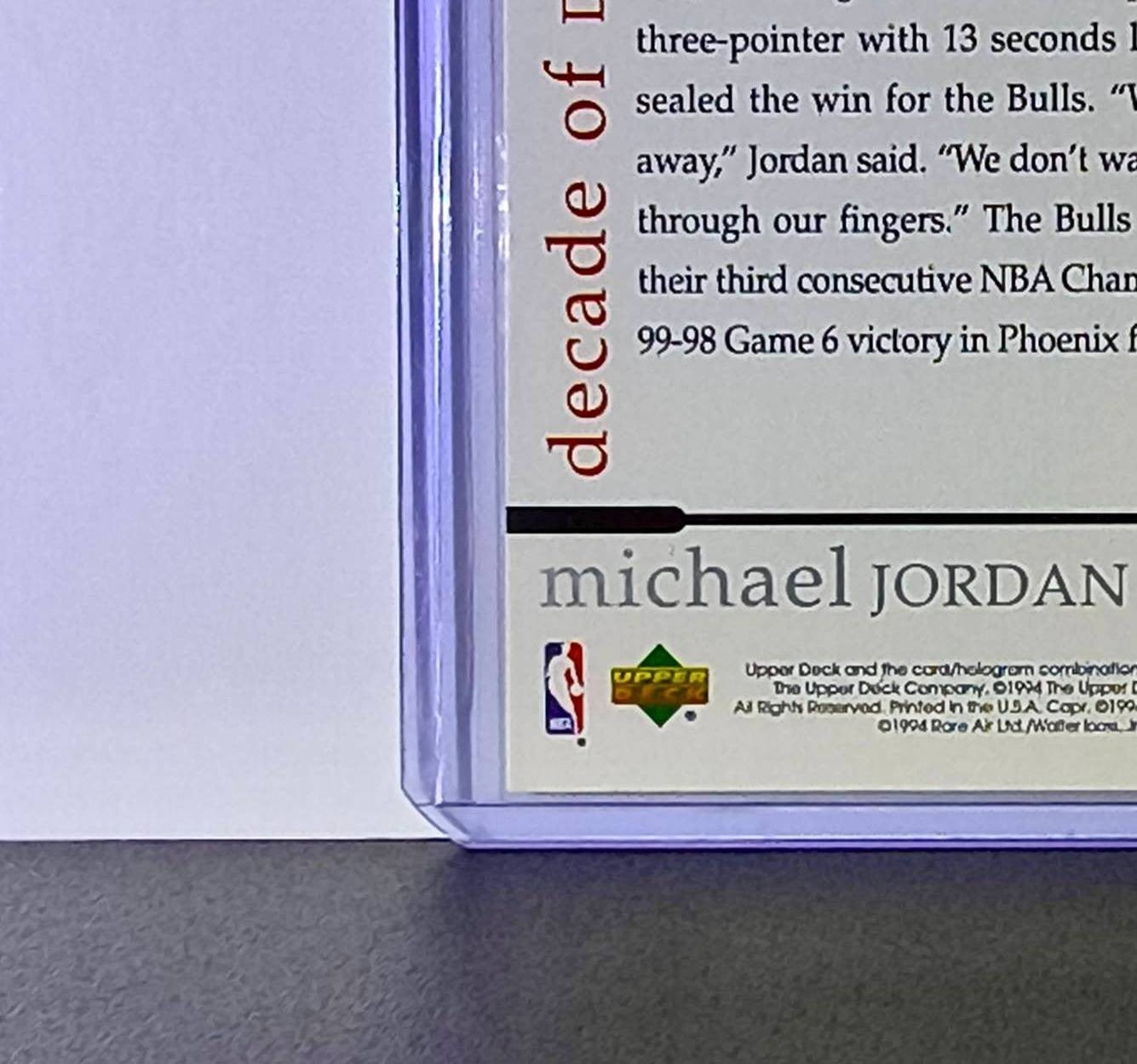Michael Jordan 1994 Upper Deck Rare Air MJ Decade of Dominance #87 Card Bulls