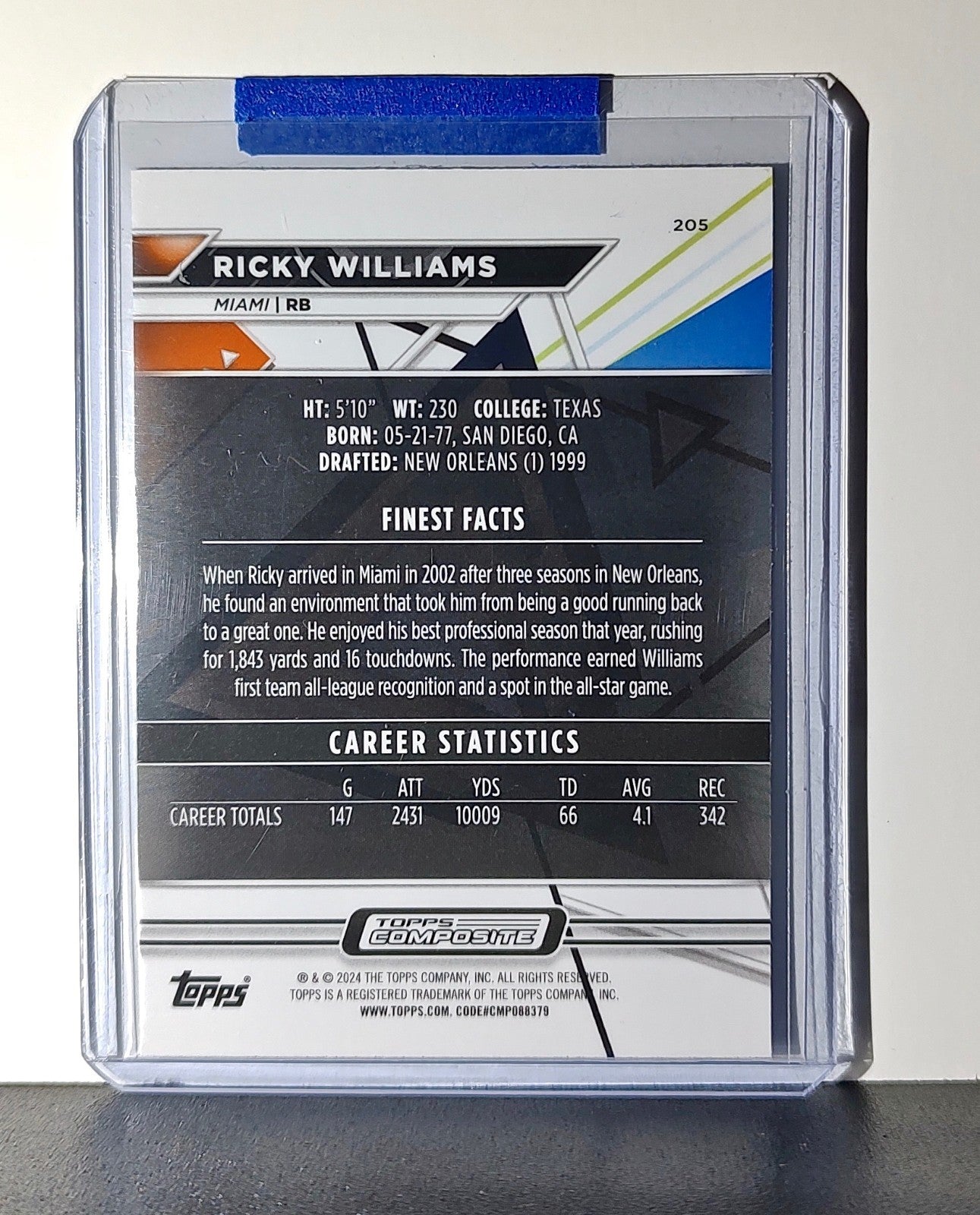 Ricky Williams 2023 Topps Finest Refractor NFL #205 Card Miami Dolphins