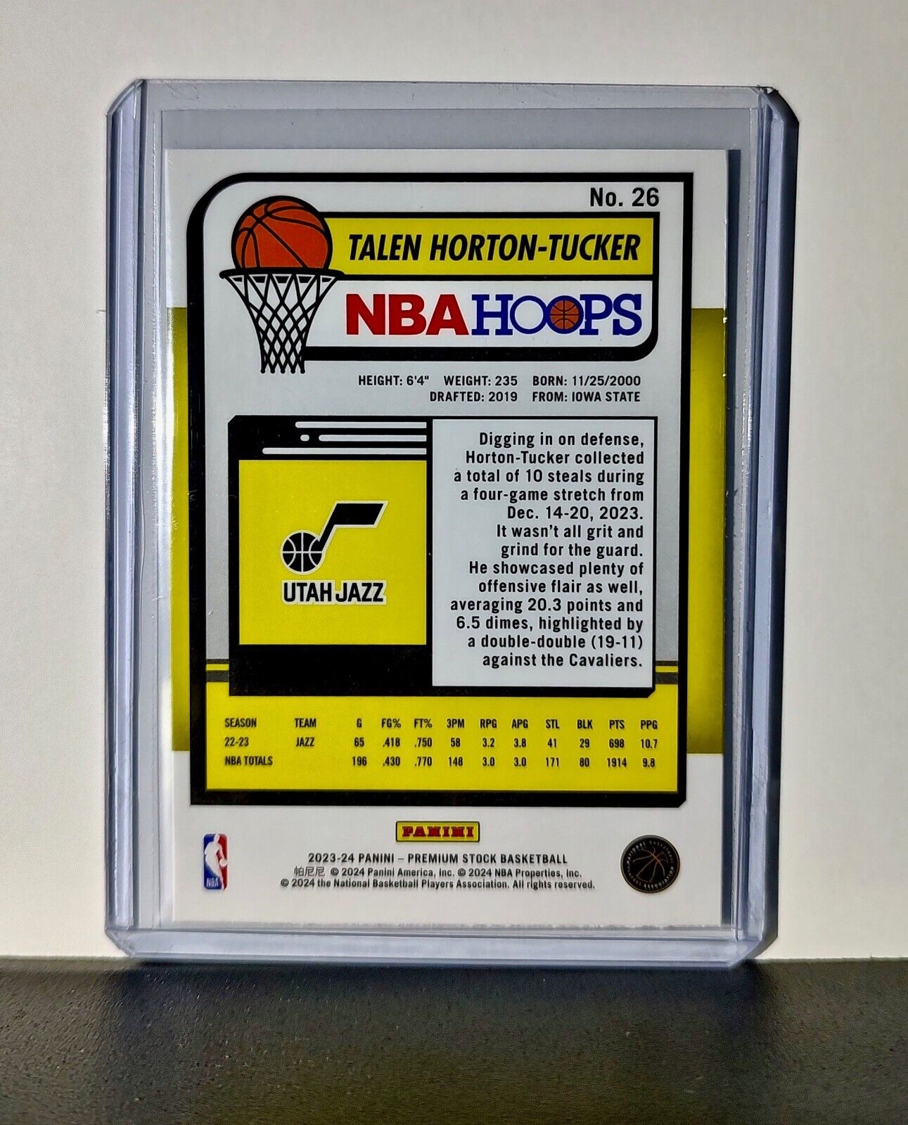 Talen Horton-Tucker 2023-24 Panini Premium Stock NBA Hoops #26 Card Utah Jazz