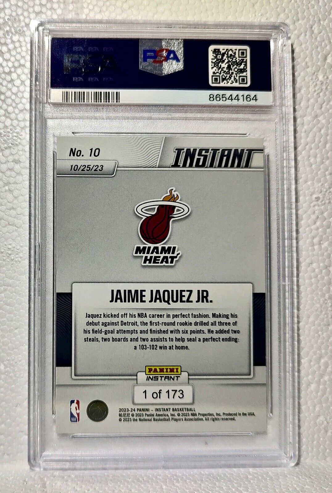 Jaime Jaquez Jr. 2023-24 Panini #10 NBA Rookie Basketball Card Heat PSA 9 Mint