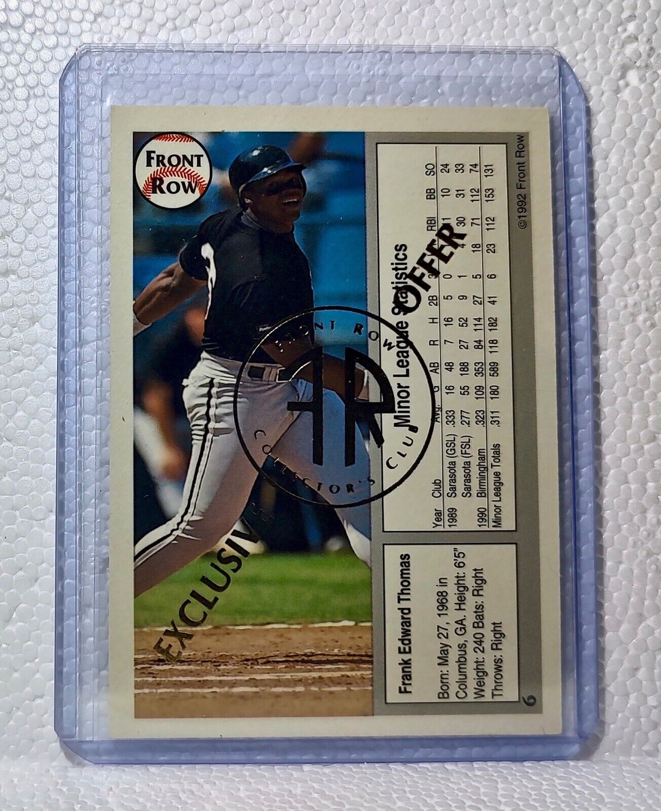 Frank Thomas 1992 Front Row MLB #6 Collector’s Club Card Chicago White Sox