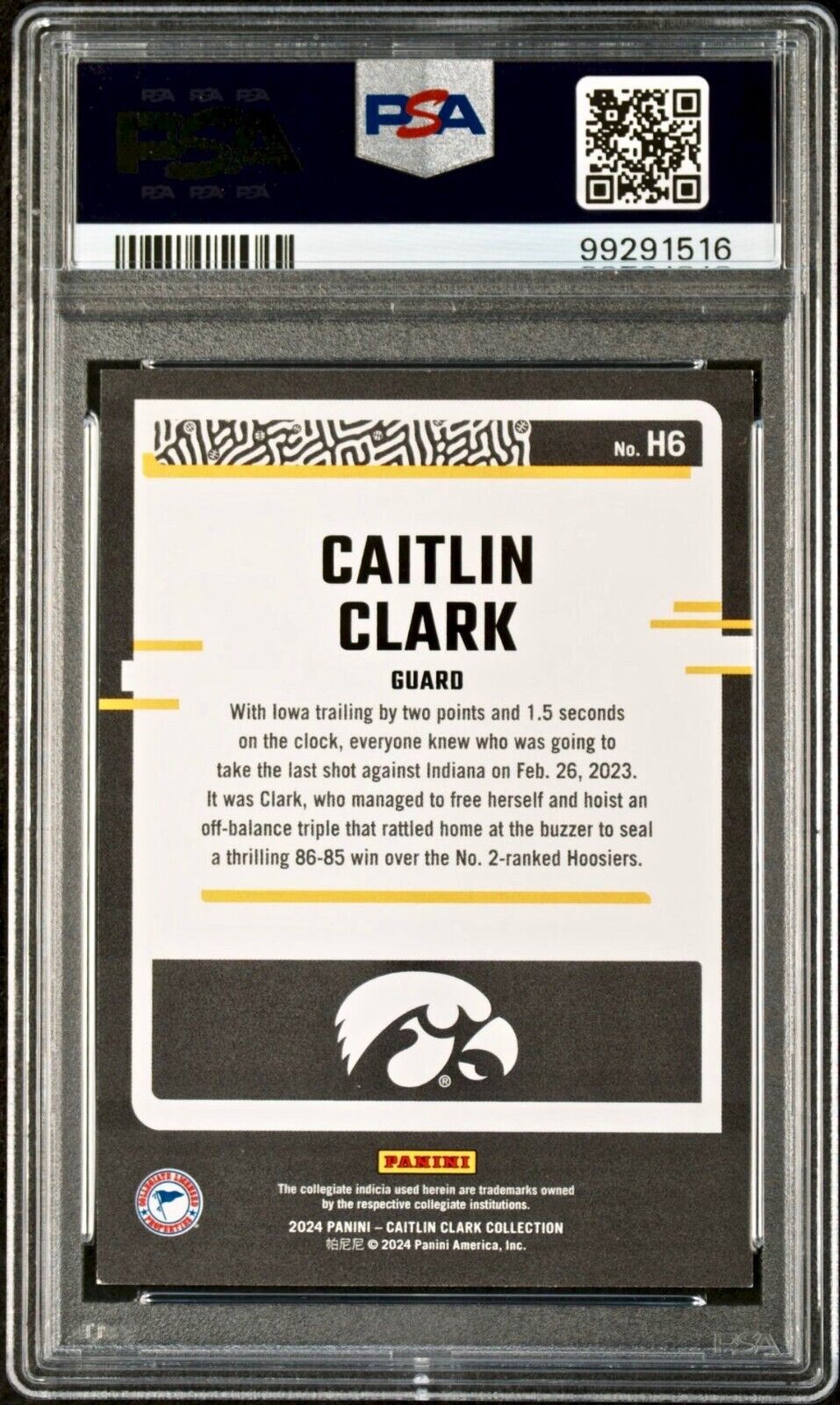 Caitlin Clark 2024 Panini Donruss Highlights Pointed Stars #H6 142/299 PSA 8