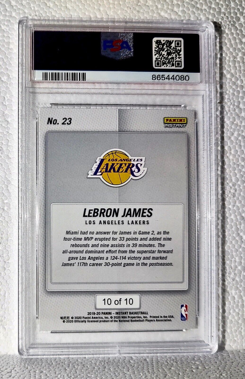 LeBron James 2020 Panini LA Lakers NBA Champions #23 Green Card 10/10 PSA 9 Mint