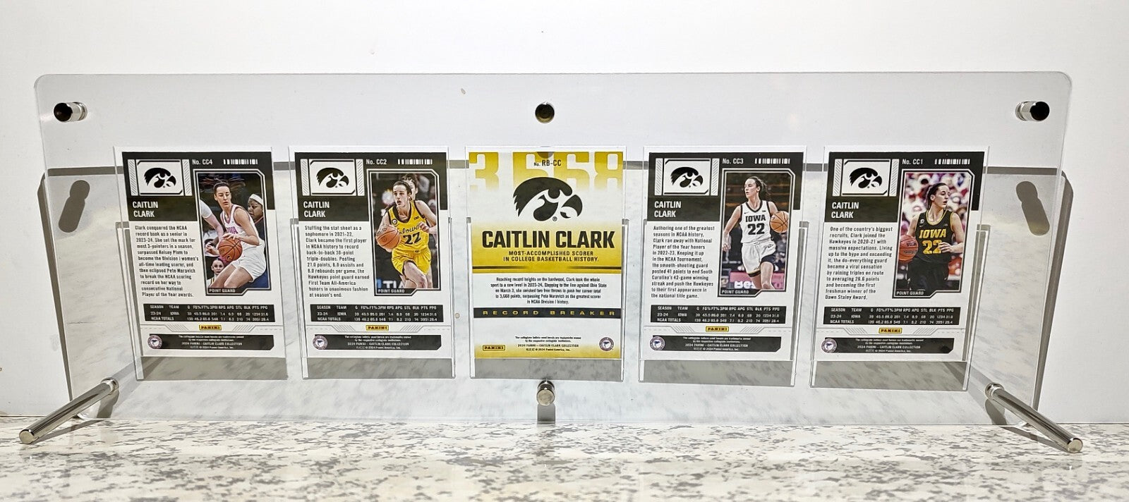 Caitlin Clark 2024 Panini Foil Basketball Cards Set of 5 with Acrylic Display