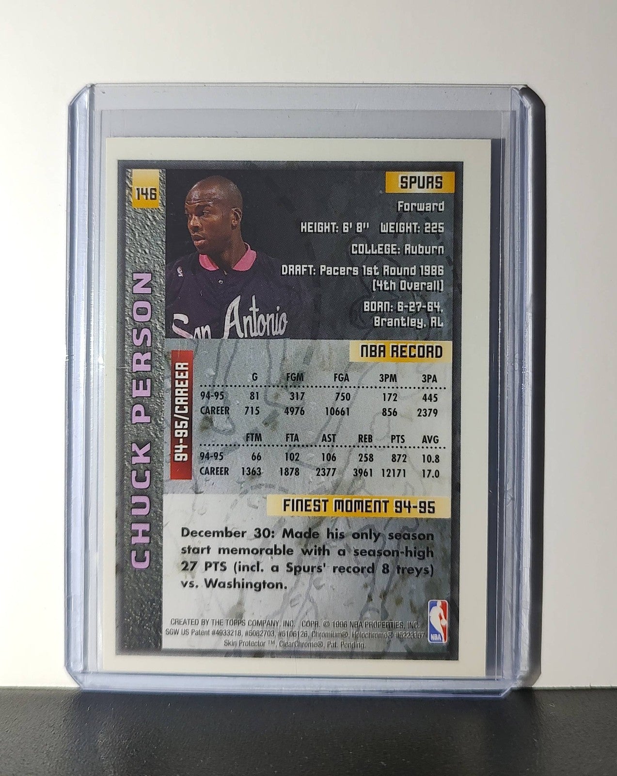 Chuck Person 1995-96 Topps Finest NBA #146 Card San Antonio Spurs