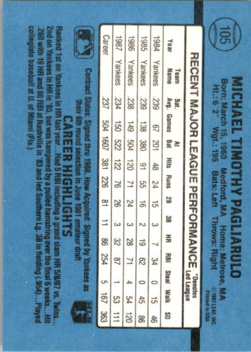 1988 Mike Pagliarulo Donruss Baseball Card #105