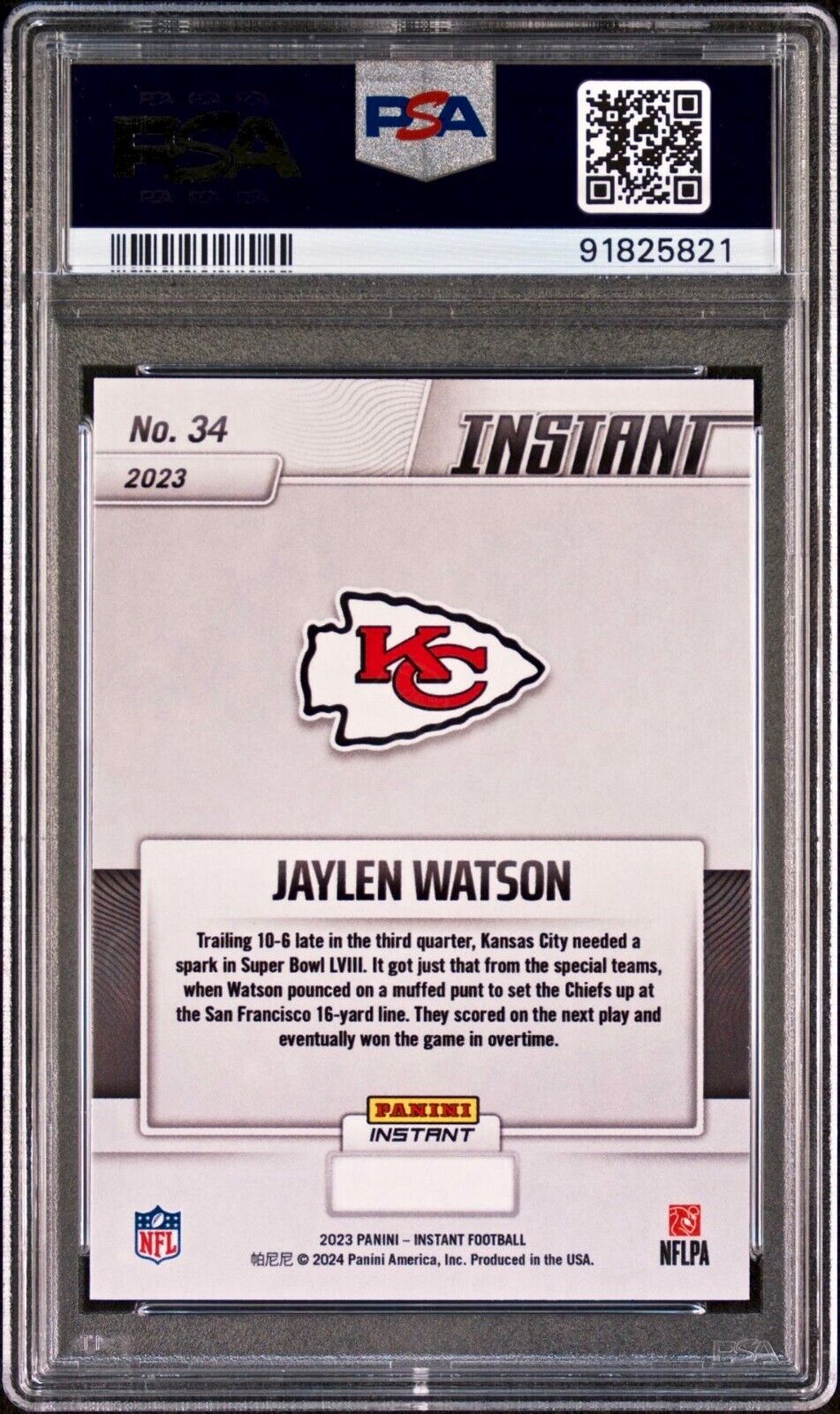 Jaylen Watson 2023 Panini NFL Superbowl Champions #34 Card PSA 9 Mint