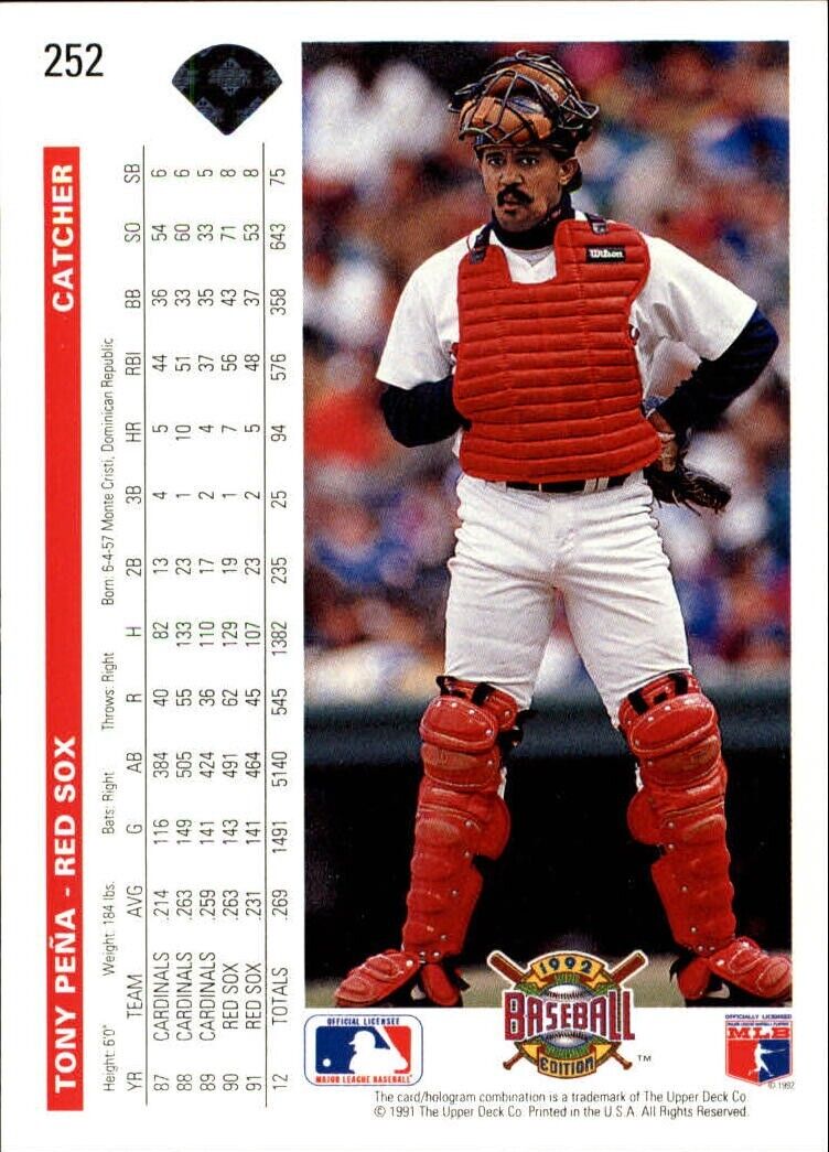 Tony Pena 1992 Upper Deck MLB #252 Baseball Card Boston Red Sox