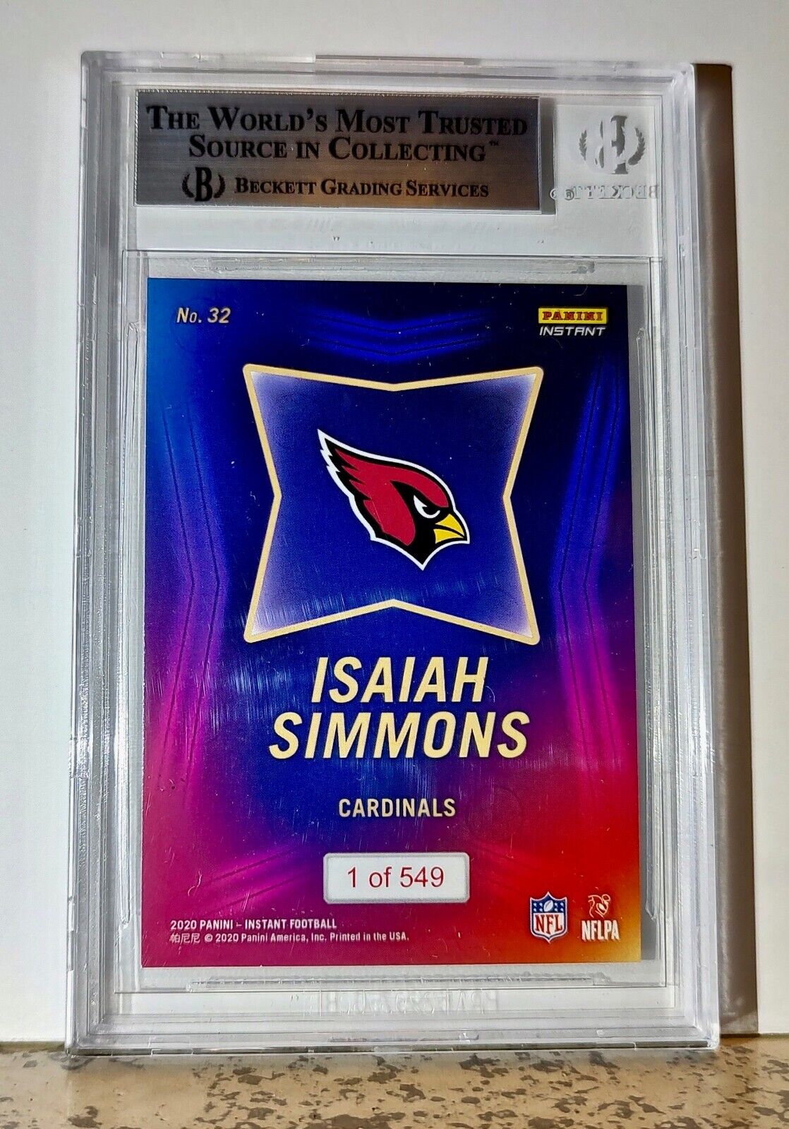 Isaiah Simmons 2020 Panini NFL #32 Draft Rookie 1 of 549 BGS 9 Mint Cardinals