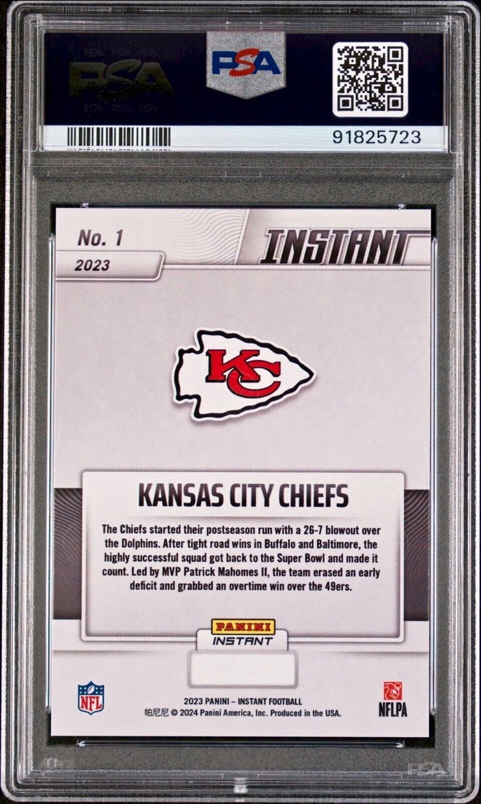 2023 Kansas City Chiefs Panini NFL Superbowl LVIII Champions #1 Card PSA 9 Mint