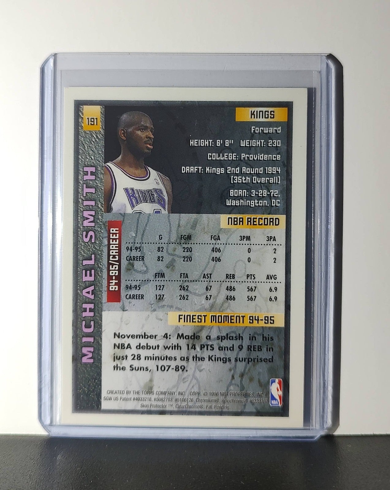 Michael Smith 1995-96 Topps Finest NBA #191 Card Sacramento Kings