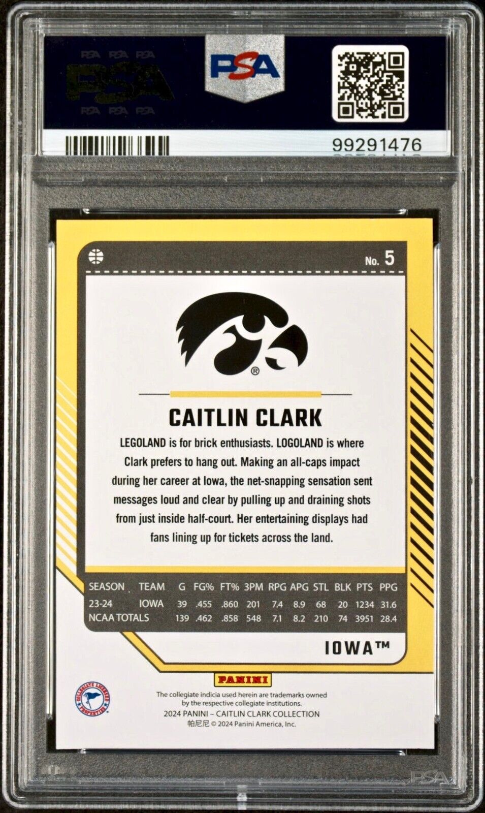 Caitlin Clark 2024 Panini Donruss #5 Basketball Card PSA 9 Mint