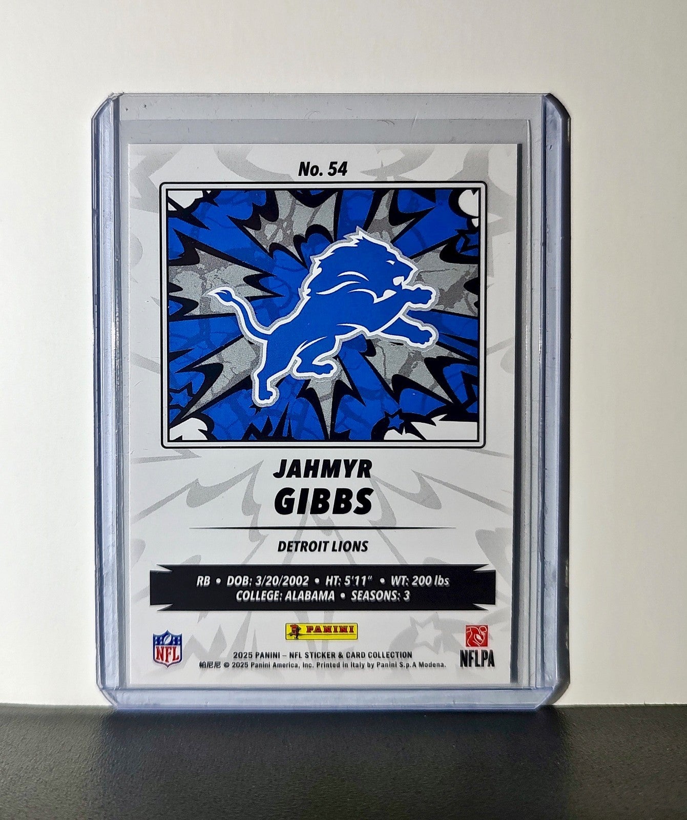 Jahmyr Gibbs 2025 Panini NFL #54 Sticker Card Detroit Lions