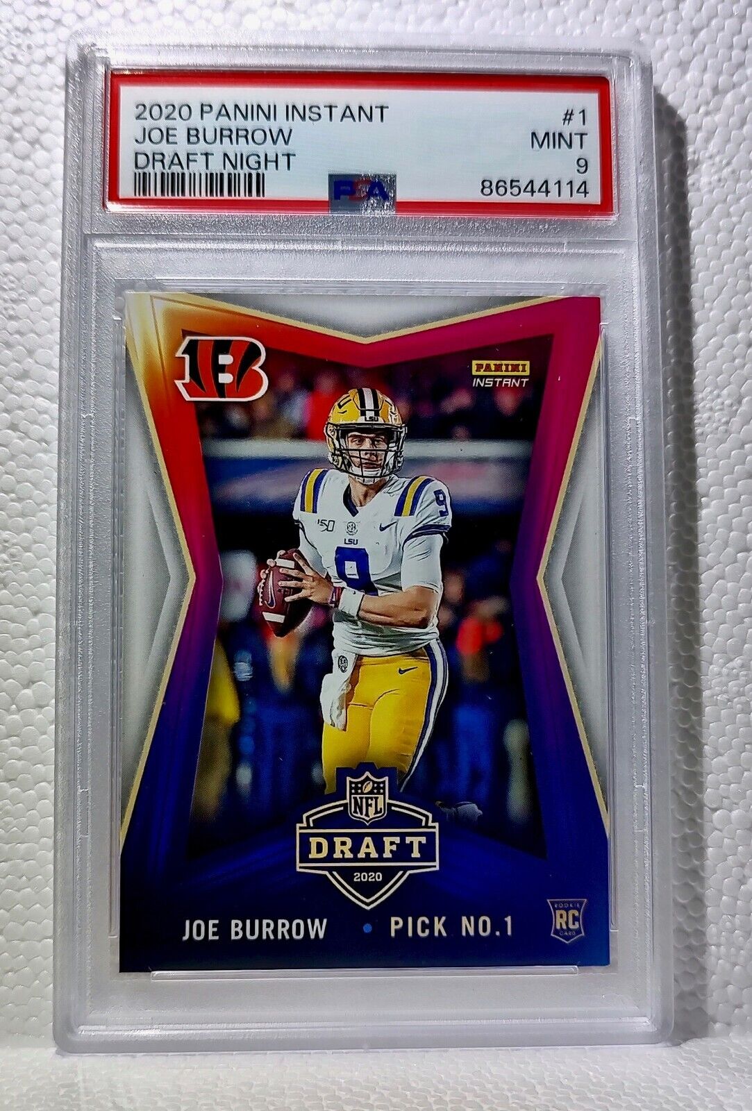 Joe Burrow 2020 Panini NFL Draft Night #1 Football Card 1 of 8156 PSA 9 MINT