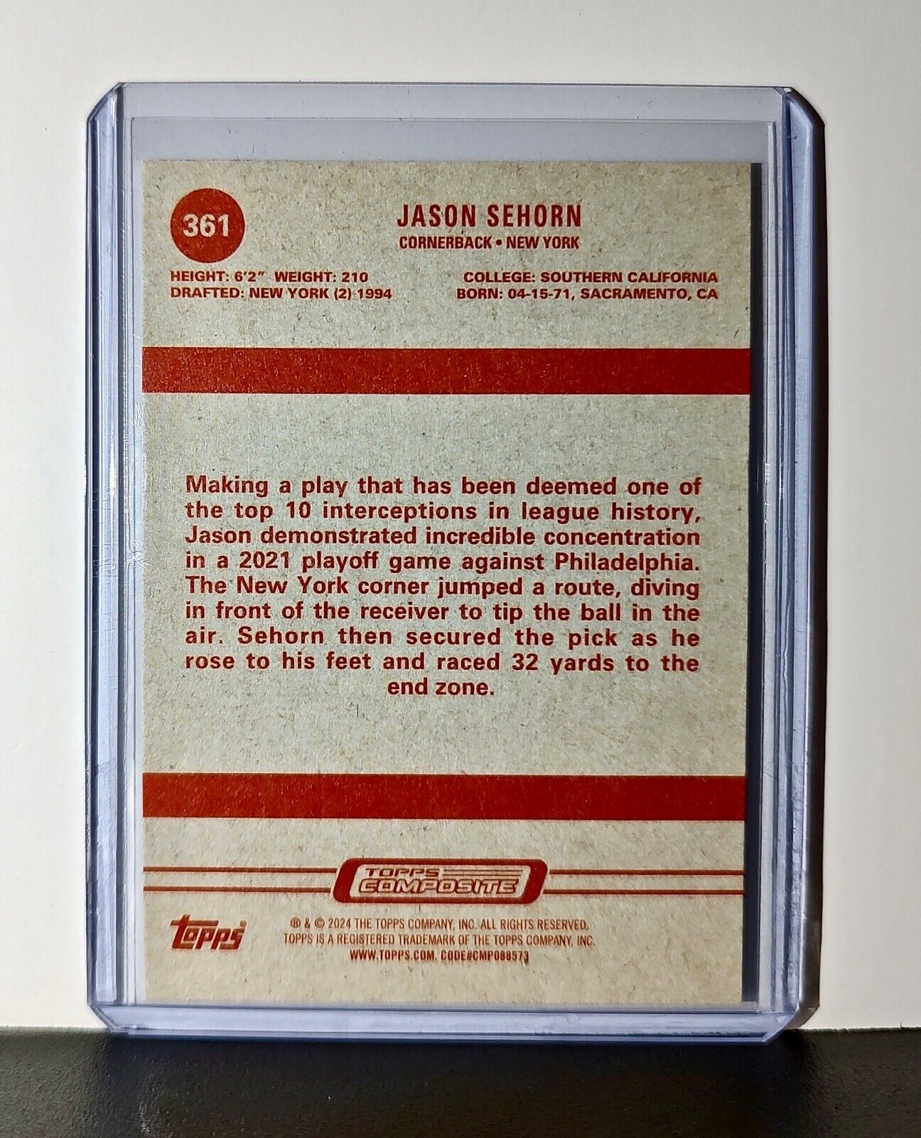 Jason Sehorn 2023 Topps Heritage NFL #361 Card New York Giants