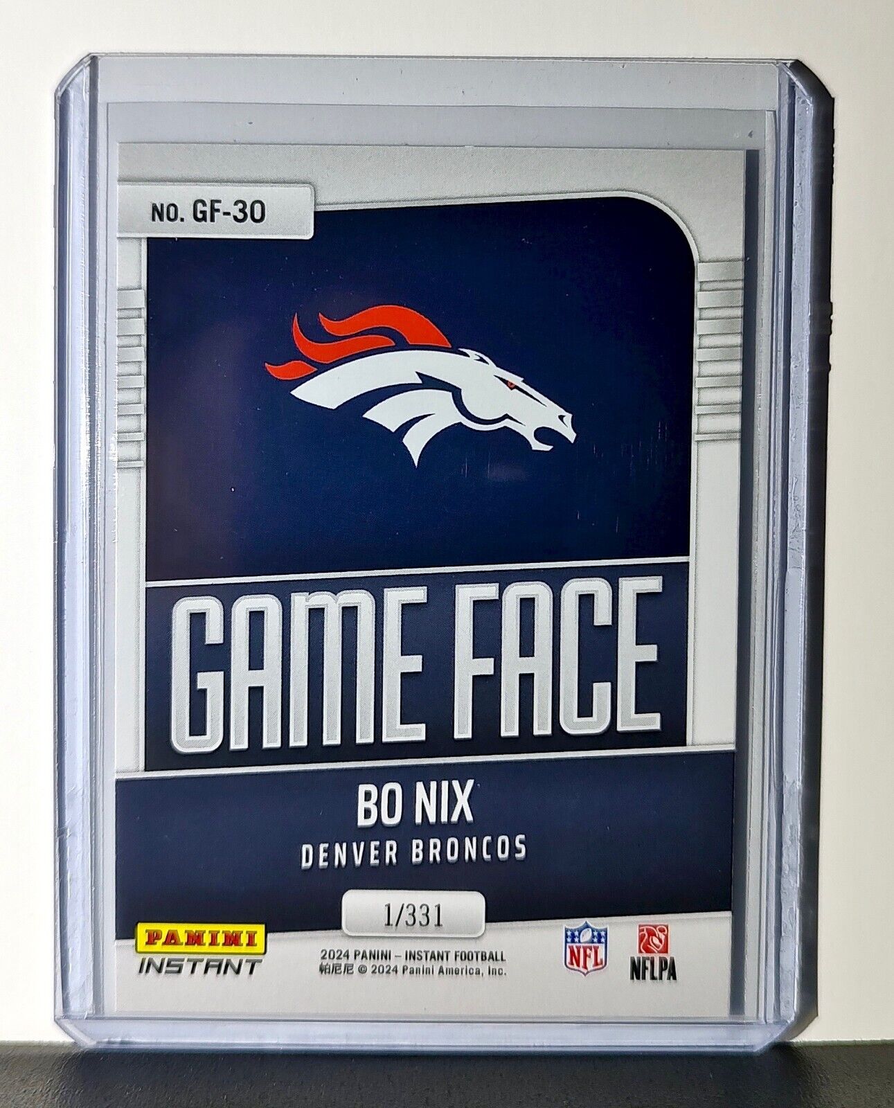 Bo Nix 2024 Panini Game Face #30 NFL Rookie Card Denver Broncos 1/331