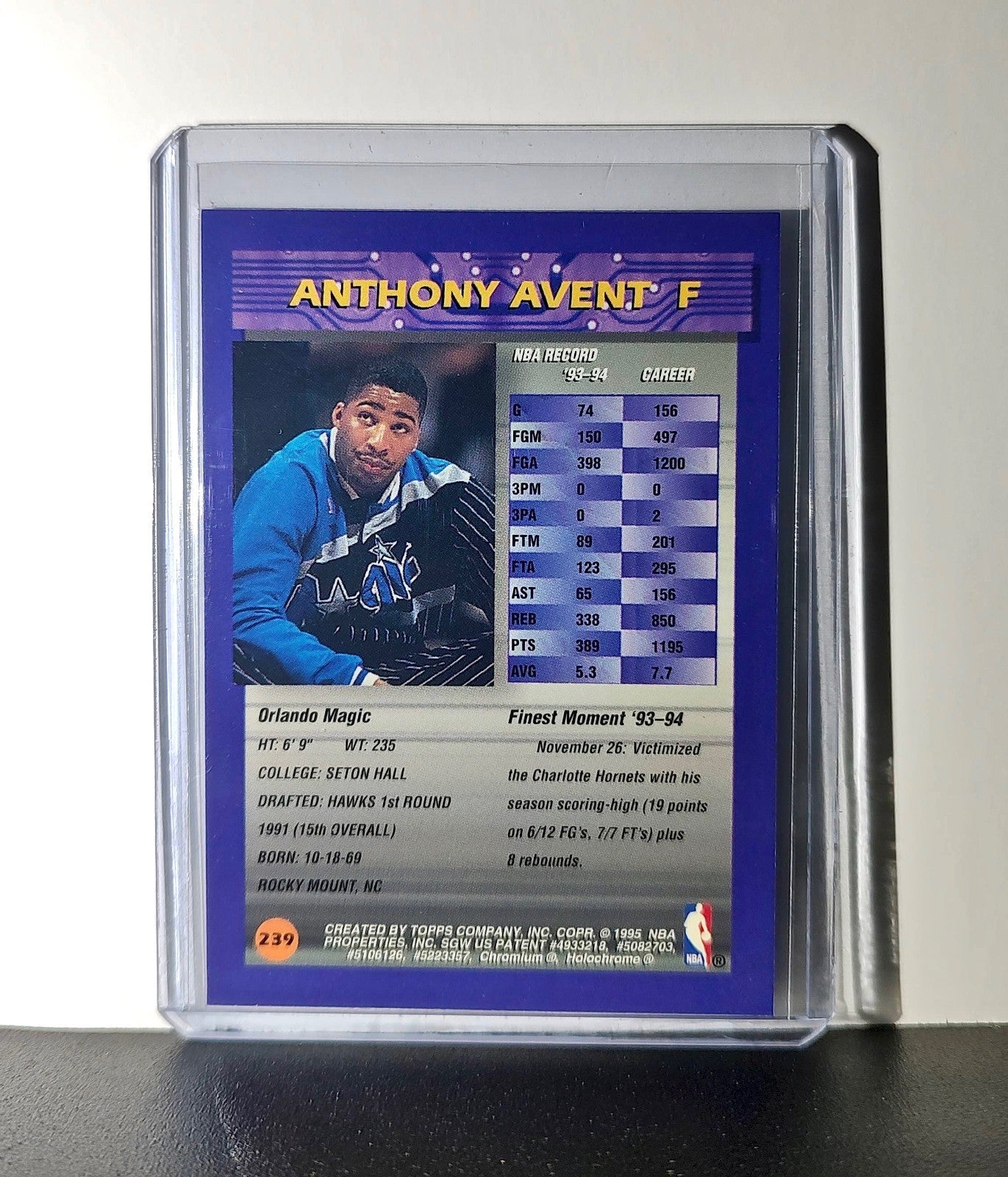 Anthony Avent 1994-95 Topps Finest #239 Basketball Card