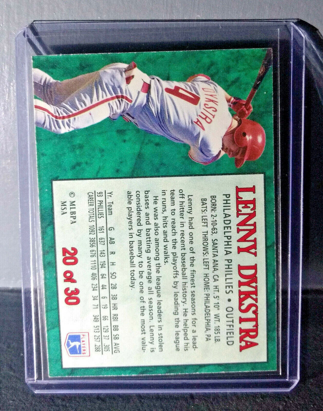 1994 Lenny Dykstra Post Collection #20 Baseball Card Philadelphia Phillies