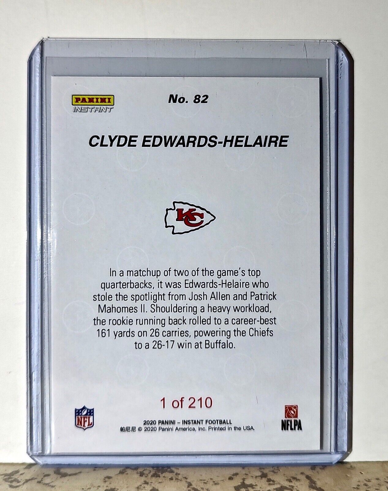 Clyde Edwards-Helaire 2020 Panini NFL #82 Rookie Football Card Chiefs 1 of 210