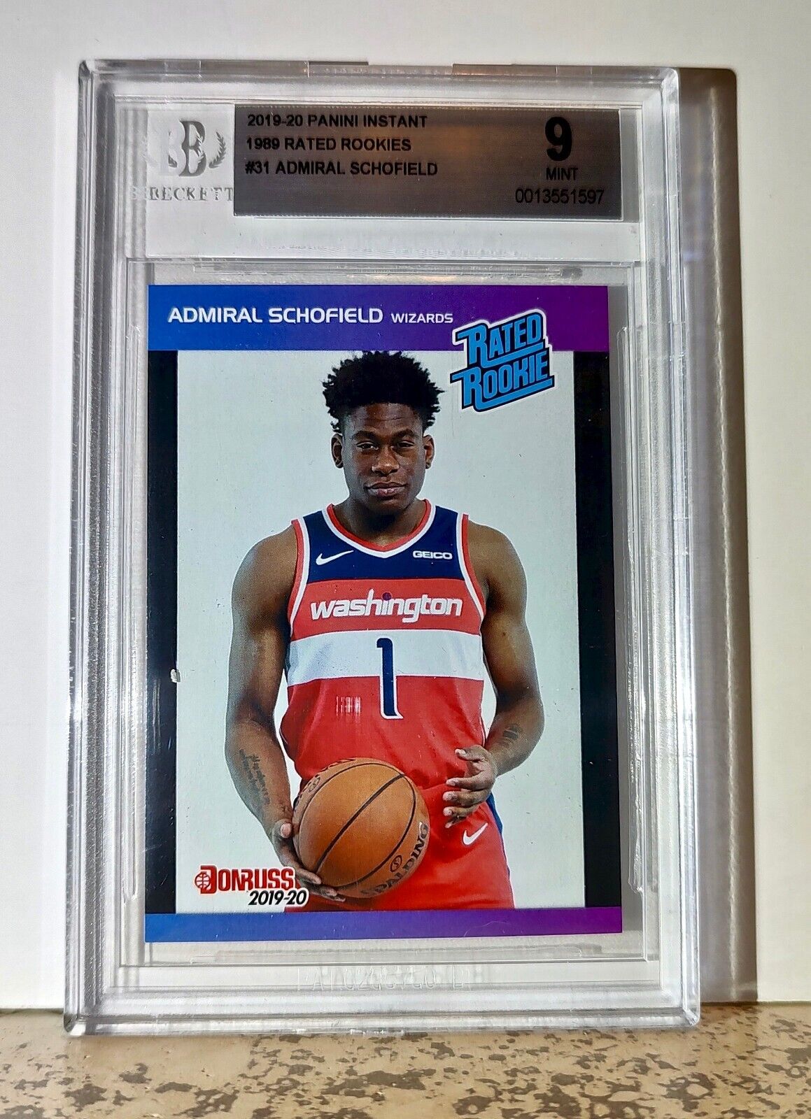 Admiral Schofield 2019-20 Panini NBA #31 Rated Rookies Card BGS 9 Mint Wizards