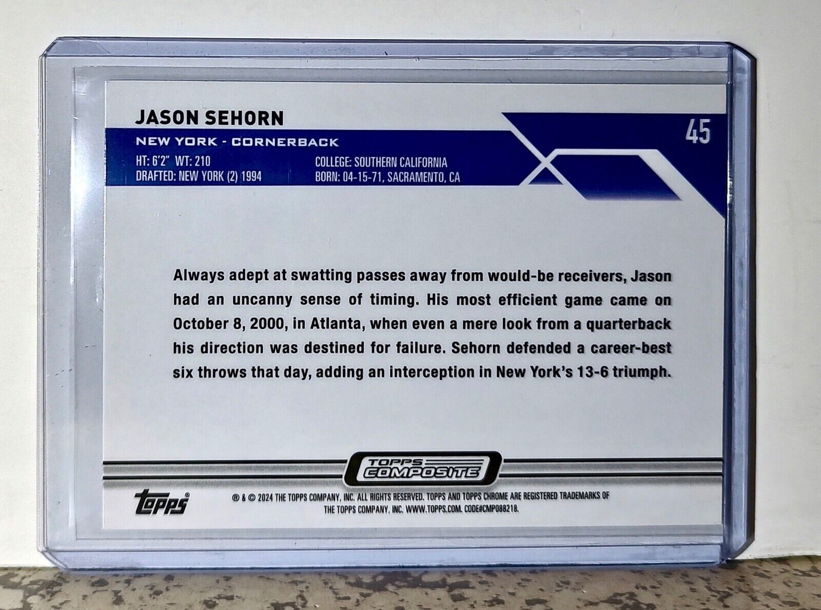 Jason Sehorn 2023 Topps Chrome NFL #45 Football Card New York Giants