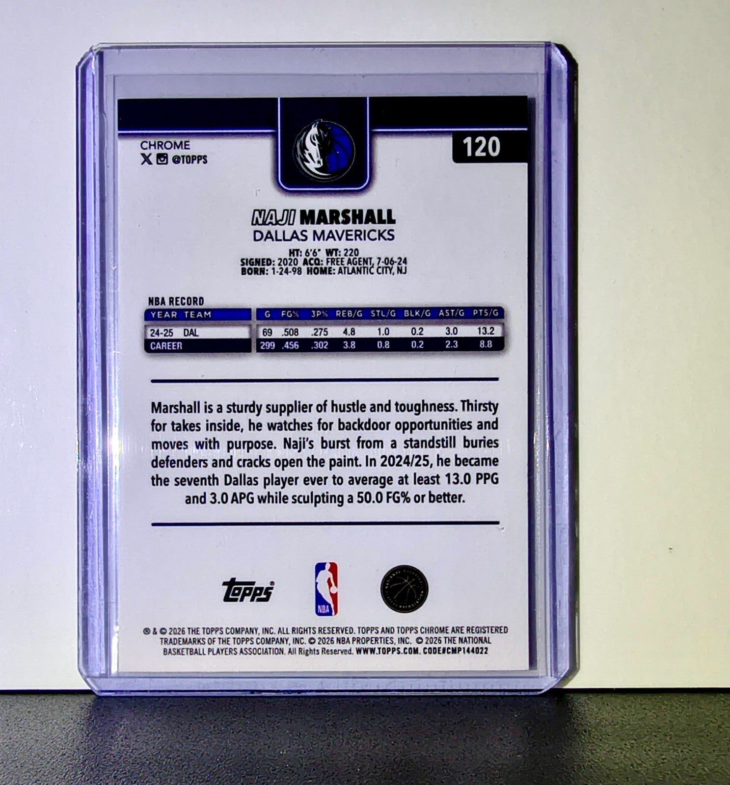 Naji Marshall 2025-26 NBA Topps Chrome Update X-Fractor #120 Card Mavericks