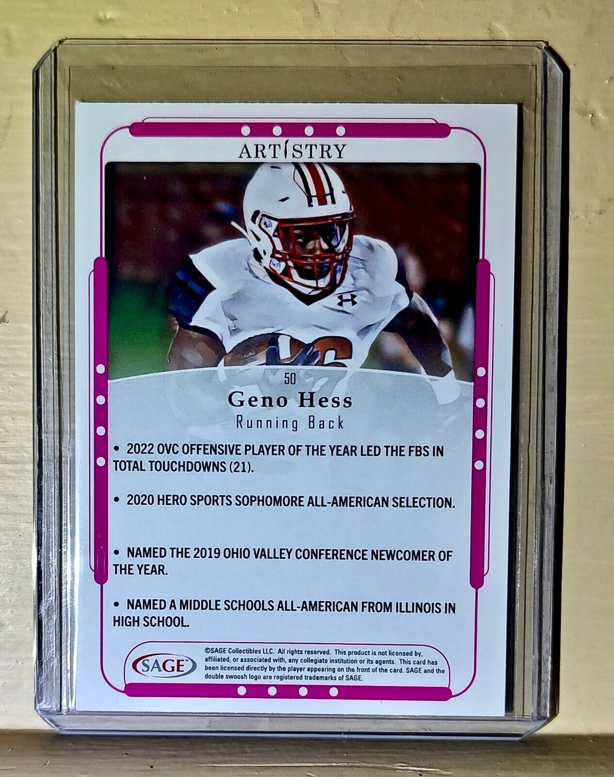 Geno Hess 2023 SAGE NFL Artistry Football #50 Card