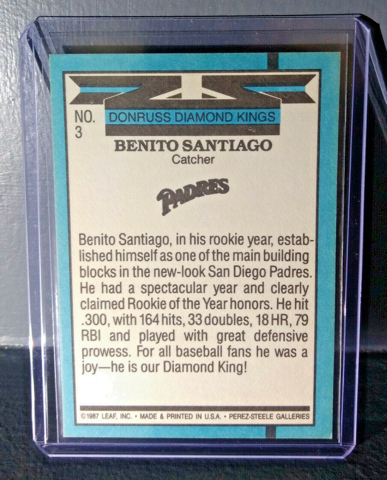 1988 Benito Santiago Donruss Diamond Kings #3 Baseball Card