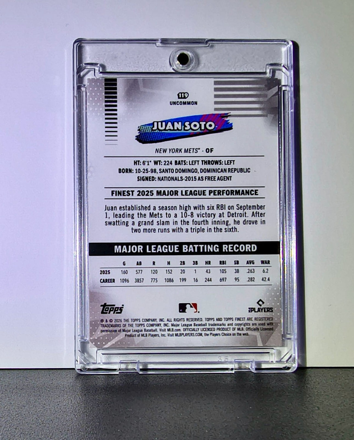 Juan Soto 2026 MLB Topps Finest #119 Uncommon Baseball Card New York Mets