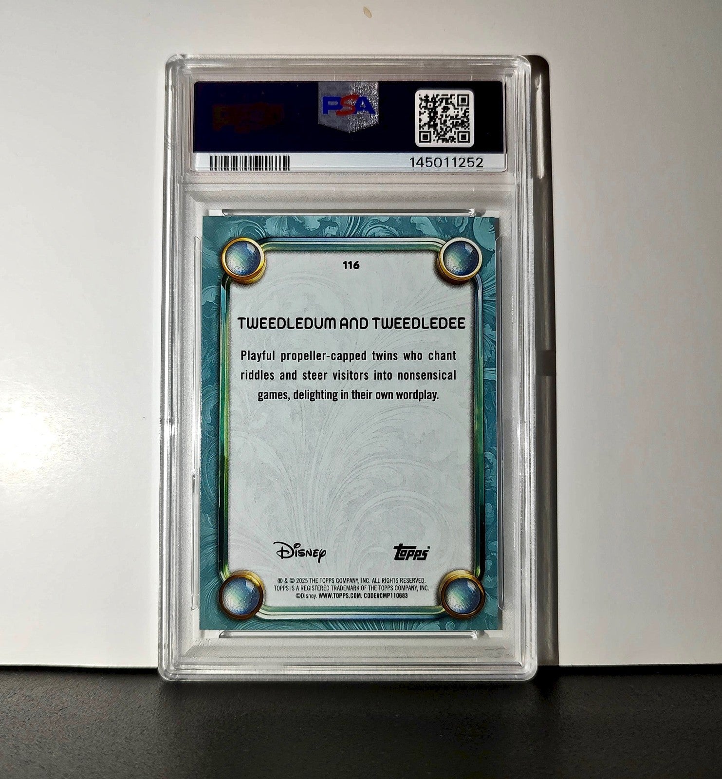 Tweedledum and Tweedledee 2025 Topps Disney #116 Diamond Card PSA 7